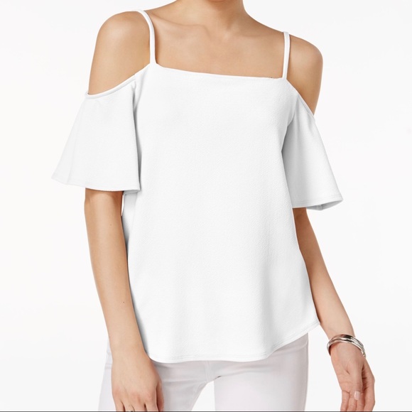 Bar III Tops - NWT Bar III White Crepe Cold-Shoulder Top